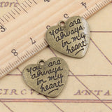 10pcs Charms You Are Always In My Heart 20x21mm Tibetan Bronze Silver Color Pendants Antique Jewelry Making DIY Handmade Craft