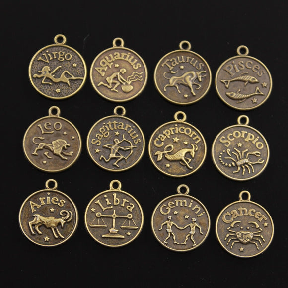 10pcs Charms Zodiac Sagittarius Scorpio  Aquarius Cancer Leo Libra Taurus 20x17mm Mixed Bronze Pendants Jewelry DIY Making Gift