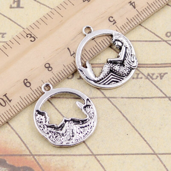 10pcs Charms circle mermaid 26x23mm Tibetan Silver Color Pendants Antique Jewelry Making DIY Handmade Craft