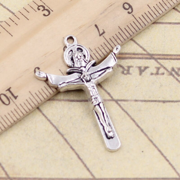 10pcs Charms cross jesus 34x24mm Tibetan Silver Color Pendants Antique Jewelry Making EF3721