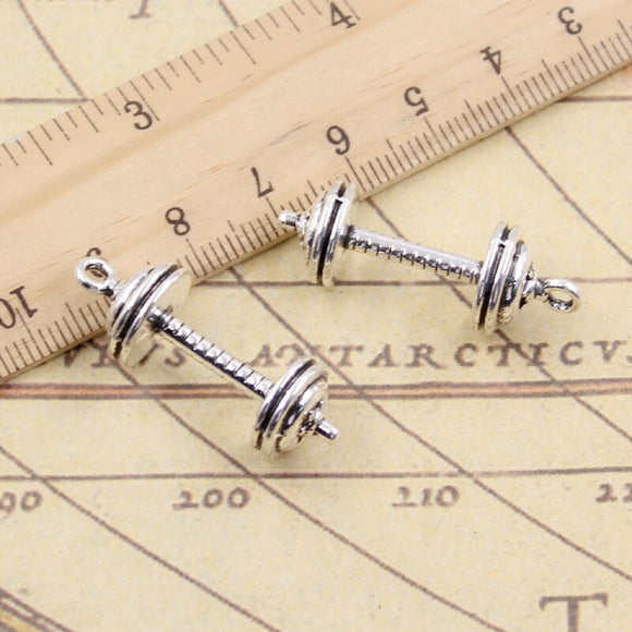 10pcs Charms fitness equipment dumbbell 34x12x12mm Tibetan Bronze Silver Color Pendants Antique Making DIY Handmade Jewelry