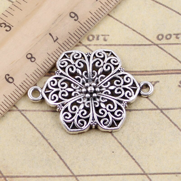 10pcs Charms flower link connector 40x28mm Tibetan Bronze Silver Color Pendants Antique Jewelry Making DIY Handmade Craft