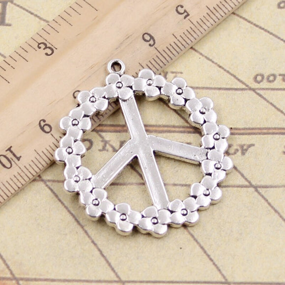 10pcs Charms flower peace symbol 41x38mm Tibetan Silver Color Pendants Antique Jewelry Making DIY Handmade Craft