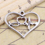 10pcs Charms heart ECG heartbeat love 25x31mm Tibetan Silver Color Pendants Antique Jewelry Making DIY Handmade Craft