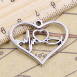 10pcs Charms heart ECG heartbeat love 25x31mm Tibetan Silver Color Pendants Antique Jewelry Making DIY Handmade Craft
