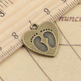 10pcs Charms heart baby foot prints 19x18mm Tibetan Bronze Silver Color Pendants Antique Jewelry Making DIY Handmade Craft EF4120