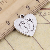 10pcs Charms heart baby foot prints 19x18mm Tibetan Bronze Silver Color Pendants Antique Jewelry Making DIY Handmade Craft EF4120