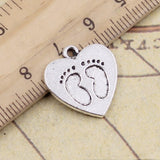 10pcs Charms heart baby foot prints 19x18mm Tibetan Bronze Silver Color Pendants Antique Jewelry Making DIY Handmade Craft EF4120