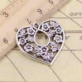 10pcs Charms heart flower 30x30mm Tibetan Bronze Silver Color Pendants Antique Jewelry Making DIY Handmade Craft