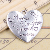 10pcs Charms heart mother daughter friends forever 28x30mm Tibetan Silver Color Pendants Jewelry Making DIY Handmade Craft