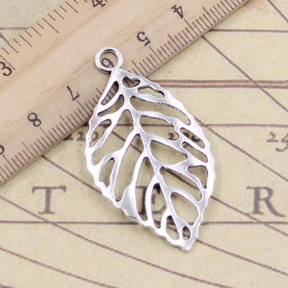 10pcs Charms hollow tree leaf 49x26mm Tibetan Bronze Silver Color Pendants Antique Jewelry Making DIY Handmade Craft