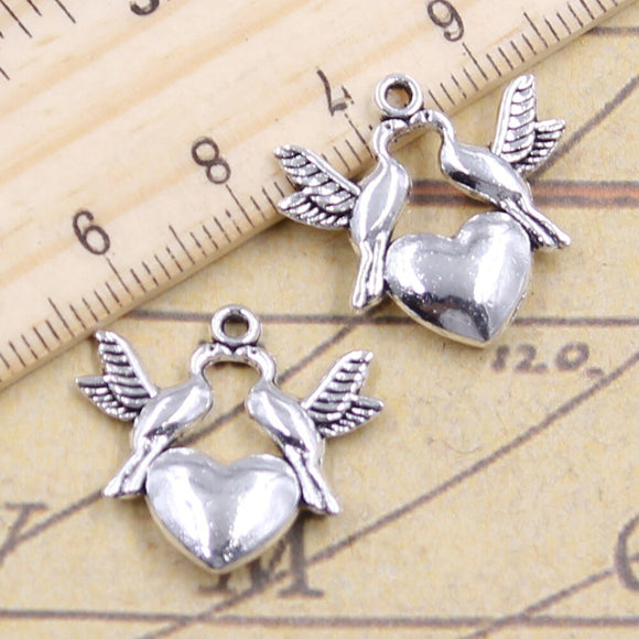 10pcs Charms kissing doves birds heart 21x22mm Tibetan Silver Color Pendants Antique Jewelry Making DIY Handmade Craft