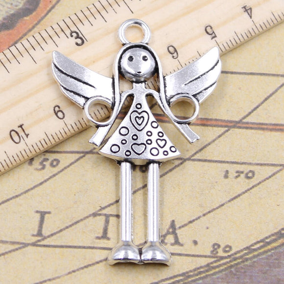 10pcs Charms praying angel Girl 59x40mm Antique Silver Color DIY Retro Jewelry Accessories Zinc Alloy Antique Bronze Making EF3834