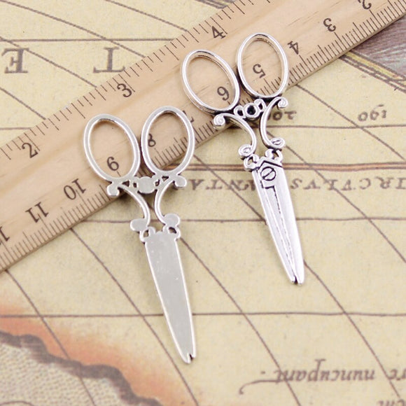 10pcs Charms sewing scissors 61x25mm Tibetan Bronze Silver Color Pendants Antique Jewelry Making DIY Handmade Craft