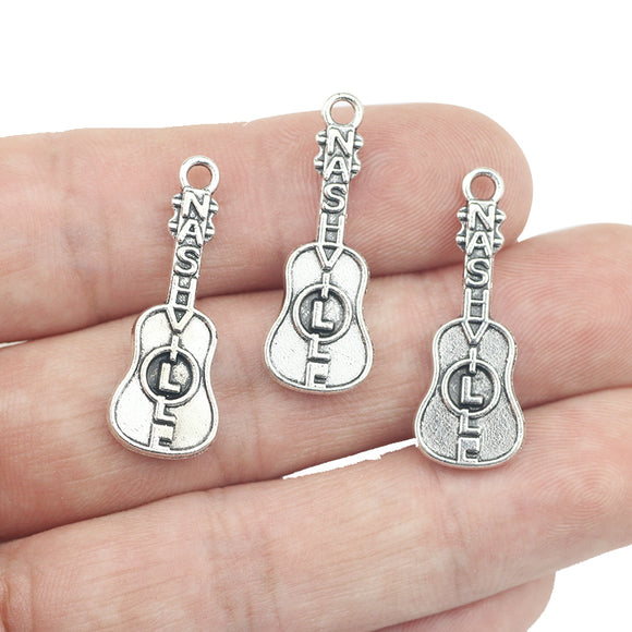 10pcs/lot  11*28mm  Antique Silver Color Alloy Guitar Charms  DIY  Bracelet Keychain Pendant Accessory Making Finding