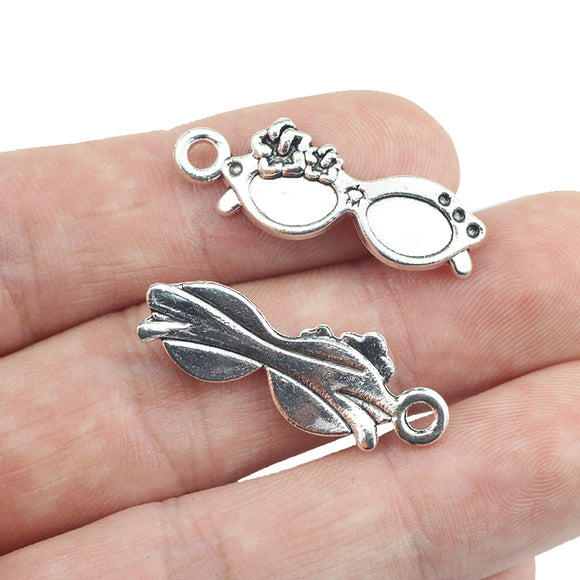 10pcs/lot 11*30mm Antique Silver Color Sun Glassess Charm Pendant For Jewelry DIY Making Finding Accessories