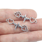 10pcs/lot 12.5*34mm Antique Silver Color Heartbeat Dog Paw Charms Connectors For DIY Neckalce Jewelry Making ef3655