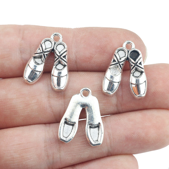 10pcs/lot 16*20mm Antique Silver Color  Ballet Shoes Charms Pendant For Girl Keychain Jewelry Making