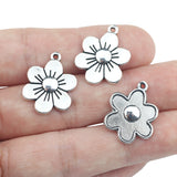 10pcs/lot 17*21.5mm Alloy Flower Charm Antique Silver Color Bloom Flower Charms Pendant For DIY Neckalce Jewelry Making