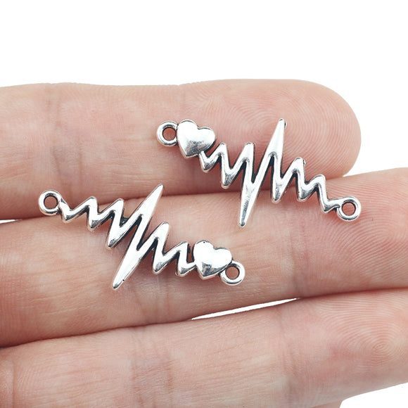 10pcs/lot 17*31.5mm Antique Silver Color DIY Heartbeat Charm For Making ECG Neckalce Bracelet Jewelry  Alloy Connectors