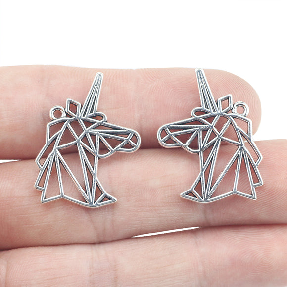 10pcs/lot 20*28mm Antique Silver Color Hollow Unicorn Head Charm Pendant For  DIY Keychain  Bracelet Jewelry Making