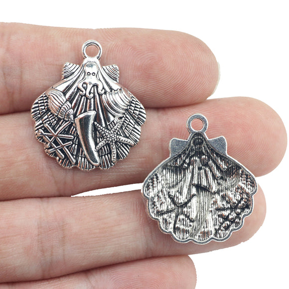 10pcs/lot 24*27mm Sea Shell Charm  DIY Metal Alloy Charm Antique Silver Color Pendant For Necklace Jewelry Making Findings