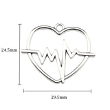 10pcs/lot 24.5*29.5mm Antique Silver Color  Holllow Heart Heartbeat Charm For Women DIY Jewelry Making