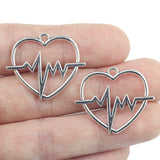 10pcs/lot 24.5*29.5mm Antique Silver Color  Holllow Heart Heartbeat Charm For Women DIY Jewelry Making
