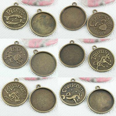Pick ! A set (12kinds) constellations cabochon settings in antiqued bronze tone