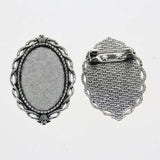Lote de 2 cabujón ovalado de color plata tibetana de 25 x 35/25 x 18 mm, 30 x 40 mm y 13 x 18 mm, con diseño de broche.
