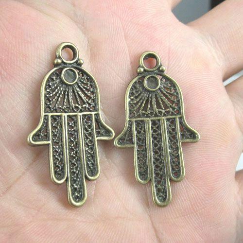 6pcs 40x22mm antiqued bronze palm charms pendants G418