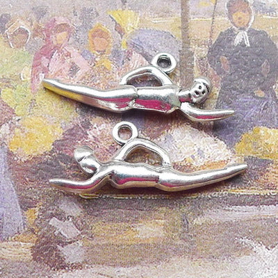 12 Pieces 11*30mm Mixed Alloy Antique Silver Color Swimming Man Charms Bracelet Pendant Accessory For DIY Jewelry Making