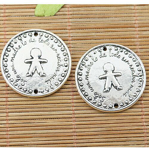 3pcs Tibetan silver round shape printed boy connectors EF1327