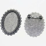 Lote de 2 cabujón ovalado de color plata tibetana de 25 x 35/25 x 18 mm, 30 x 40 mm y 13 x 18 mm, con diseño de broche.