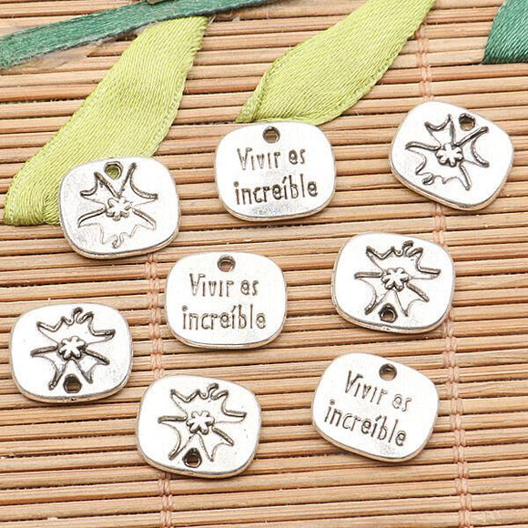 20pcs tibetan silver color flower lettering design  charms H1639