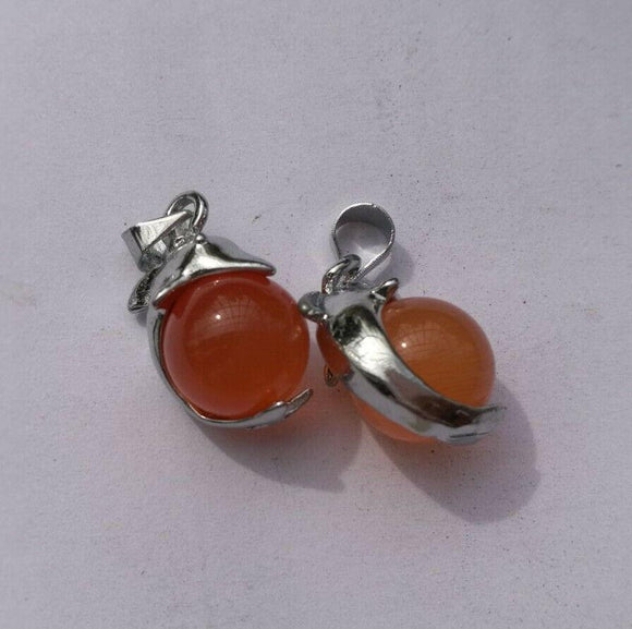 Light orange 10mm stone BALL Dolphine Dangle Charms  Silver Color 4pc QQ955