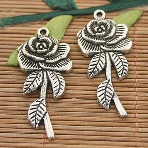 16pcs dark silver tone rose flower charms h3132