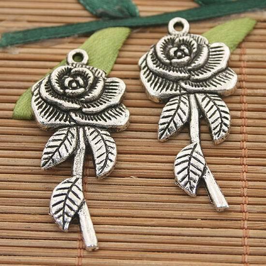 16pcs dark silver tone rose flower charms h3132