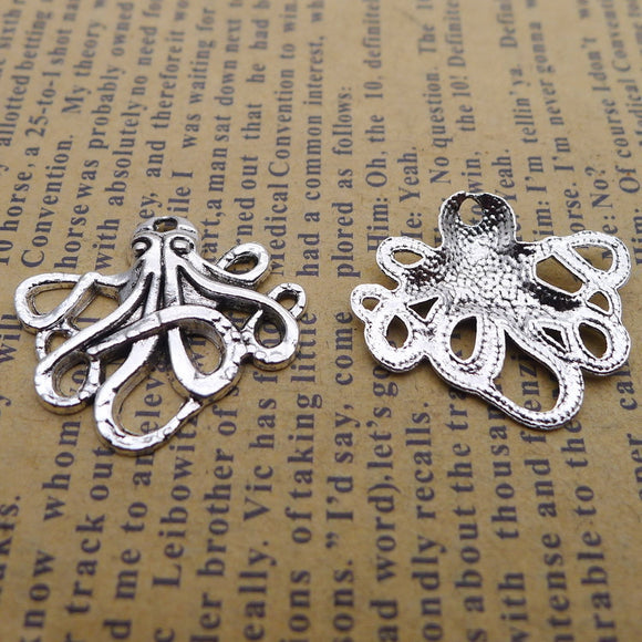 12Pcs 20*24mm Antique Silver Plated Alloy Cute Octopus Charms Necklace Accessories Charms For Diy Jewelry Making Findings