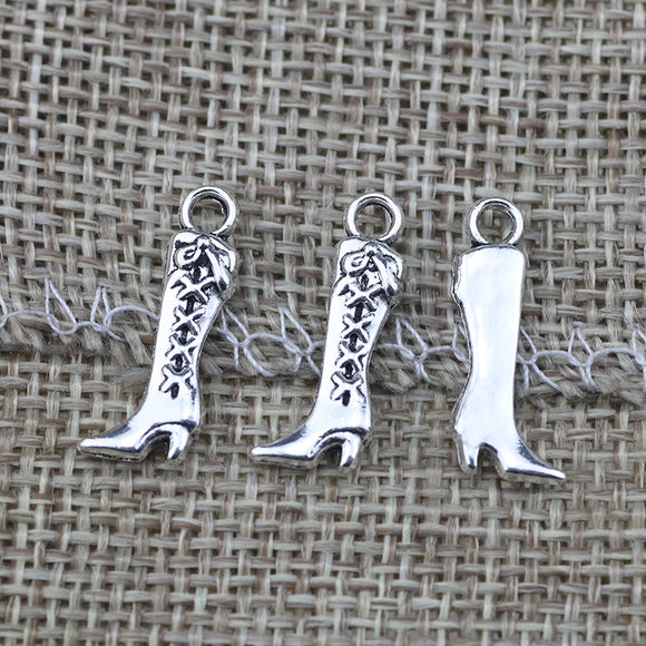 12Pieces/Lot 7*20mm Alloy Women Boots Charm  Pendants Antique Silver Plated  DIY Jewelry Handmade Charm