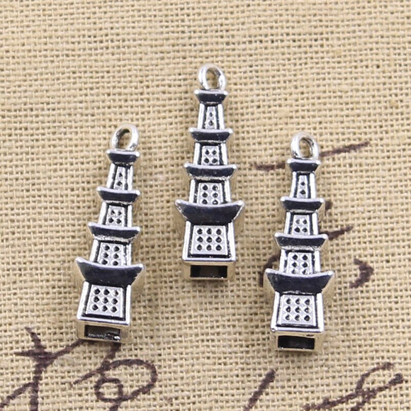 12pcs Charms 3D Tower 26x8x8mm Antique Silver Color Pendants DIY Crafts Making Findings Handmade Tibetan Jewelry