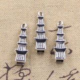 12pcs Charms 3D Tower 26x8x8mm Antique Silver Color Pendants DIY Crafts Making Findings Handmade Tibetan Jewelry