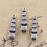 12pcs Charms 3D Tower 26x8x8mm Antique Silver Color Pendants DIY Crafts Making Findings Handmade Tibetan Jewelry