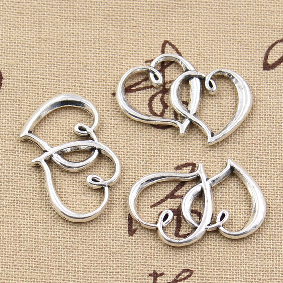 12pcs Charms Double Hearts 32x25mm Antique Silver Color Pendants DIY Crafts Making Findings Handmade Tibetan Jewelry