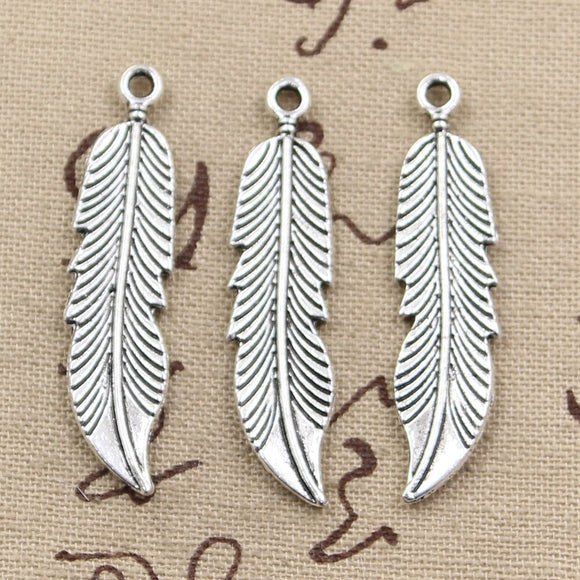 12pcs Charms Feathers Tree Leaf 45x11mm Antique Silver Color Pendants DIY Crafts Making Findings Handmade Tibetan Jewelry
