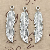 12pcs Charms Feathers Tree Leaf 45x11mm Antique Silver Color Pendants DIY Crafts Making Findings Handmade Tibetan Jewelry
