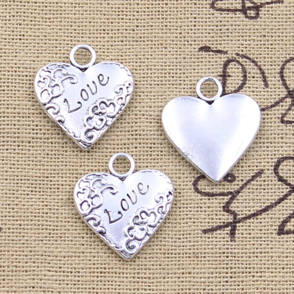 12pcs Charms Heart Love 19x18mm Antique Silver Color Pendants DIY Crafts Making Findings Handmade Tibetan Jewelry