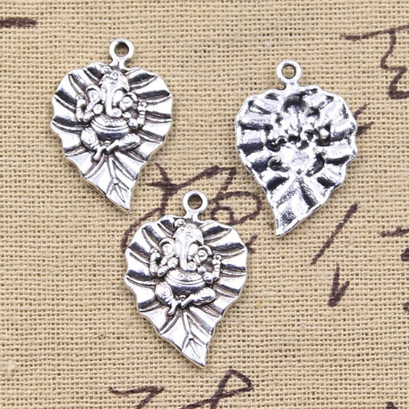 12pcs Charms Leaf Ganesha Buddha Elephant 25x18mm Antique Bronze Silver Color Pendants DIY Making Findings Tibetan Jewelry