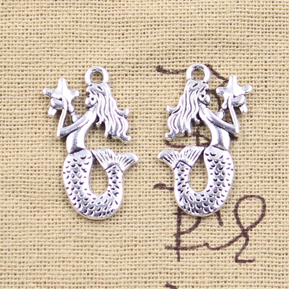 12pcs Charms Mermaid 28x17mm Antique Silver Color Pendants DIY Crafts Making Findings Handmade Tibetan Jewelry