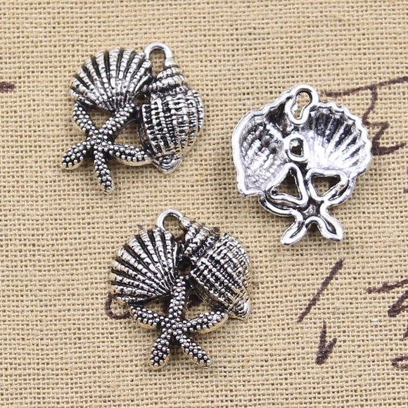 12pcs Charms Sea Shells Starfish Conch 23x20mm Antique Silver Color Pendants DIY Crafts Making Findings Handmade Tibetan Jewelry ef4456